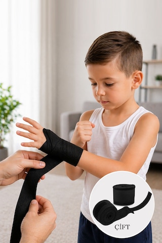 Spor Byfit 4-12 Yaş Çocuk Boks Torbası + Boks Bandajı + Askı Kancası Siyah