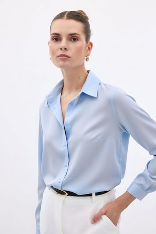 Sateen Düz Klasik Gömlek - Mavi-136998 Mavi