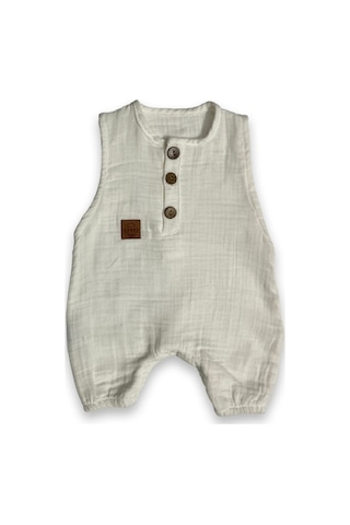 Babysena Kız/erkek Bebek Beyaz Müslin Tulum Beyaz