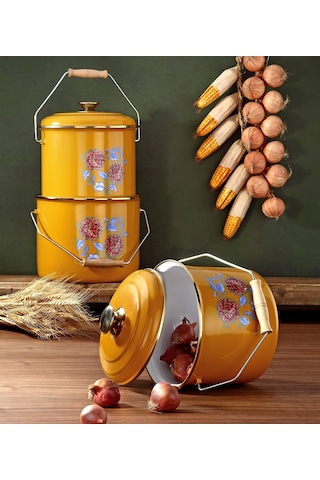 Bonera Emaye 3 Lü Bakraç Set - 20-22-24 Cm Hardal Sarı