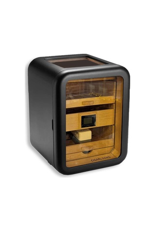 Elektronik Nemlendiricili Camlı 5 Çekmeceli Puro Kutusu Humidor Skylight Siyah