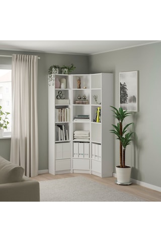 Köşe Kitaplık, Beyaz, 95/95x28x202 Cm Beyaz