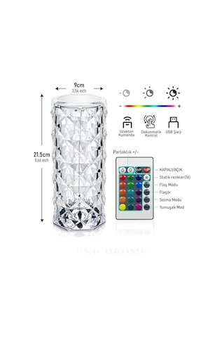 Kristal Elmas Led Dokunmatik Sensör Usb Şarjlı Masa Lambası Rgb Gece Lambası .
