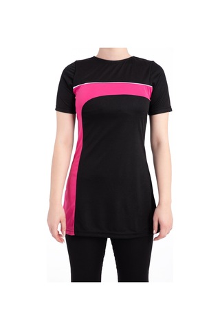 Kadın 667 Şeritli Kısa Kol Taytlı Tesettür Mayo Siyah-pembe Siyah - Pembe