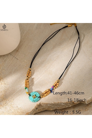 Bohem Tarzı Doğal Taş Turkuaz Kolye Ucu Kadın Niş Tasarımı Üst Düzey Yeşil