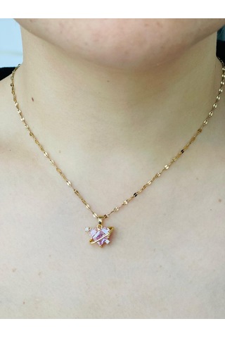 Zirkon Taşlı Satürn Model Kalp Detay Çelik Kolye