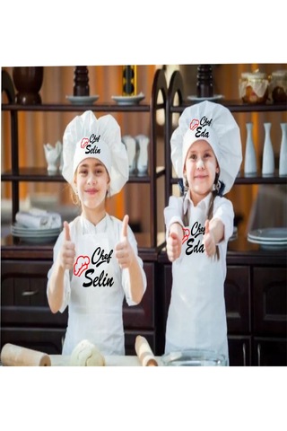Chef Tasarımlı Askılı Önlük Ve Şapka Baskı Soru Kısmından Beyaz