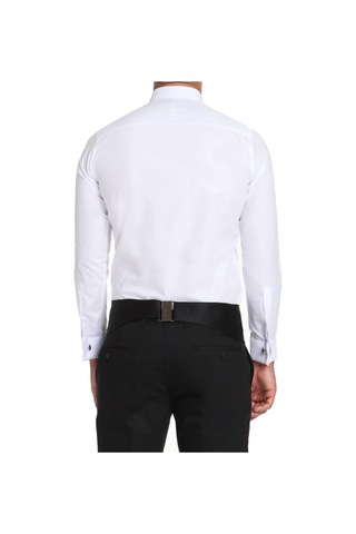 Slim Fit Duble Manşet Klasik Yaka Önü Piliseli Beyaz Damatlık Smokin Gömlek Gk 512 Beyaz