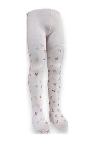 Kelebekli Simli Çocuk Külotlu Çorap - Dore Somon