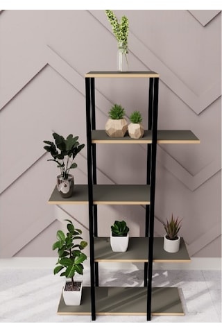 Dekoratif 5 Raflı Metal Çiçeklik Saksı Standı Saksılık Füme 1350