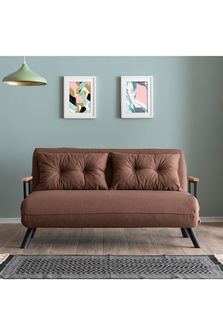 Pafu Sando İkili Keten Katlanır Yataklı Koltuk Açık Kahve Açık Kahverengi