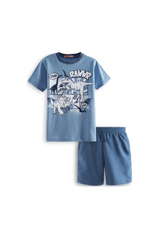 Denokids Dinolar Erkek Çocuk T-shirt Şort Takım Renkli