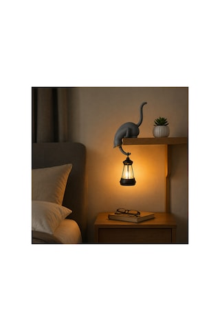 Modern & Şık - Minimalist Kedi Tasarımlı Dekoratif Raf Lambası Gece Lambası Açık 46657672