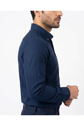Özeniş Erkek Oxford Gömlek Regular Fit Düğmeli Yaka Kolay Ütülenebilir Pamuklu Lacivert