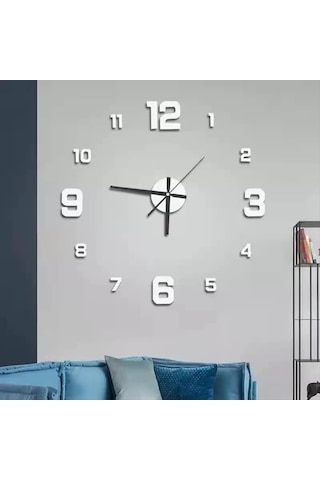 Gatherco Modern Çerçevesiz Kendin Yap Duvar Saati Büyük 3d Rakamlar Duvar Saati Ev Ofis Dekorasyonları Duvar Dekorasyon Sanatı Gümüş