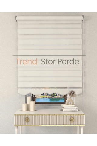 Beyaz Boncuklu Zebra Stor Güneşlik Perde Opak Beyaz