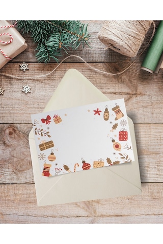 Yılbaşı Süsleri Temalı Kartpostal Seti, Yeniyıl, Tebrik, Hediye V