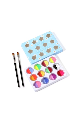 Geeroyoo 12'li 24 Renk Su Bazlı Vücut Boyası Seti - 10 Gr Mat Renkler Ve 2 Fırça İçerir, Yıkanabilir