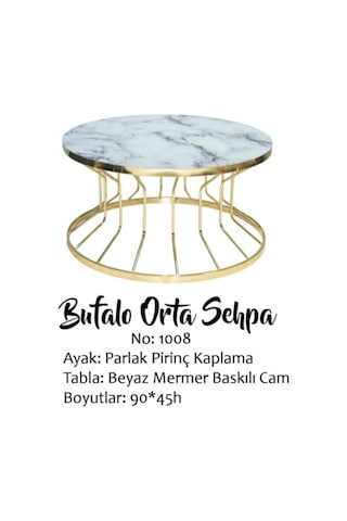 Brc Bufalo Sehpa Orta Model 1008 Beyaz Mermer Temper Cam Metal