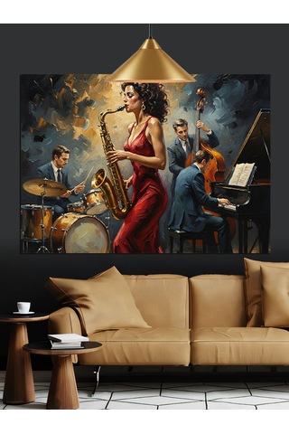 Caz Grubu Canlı Müzik Performansı Dekoratif Kanvas - Mdf Ahşap Tablo