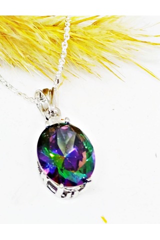 Lilahgümüştr Gümüş Mistik Topaz Kadın Kolye Küpe