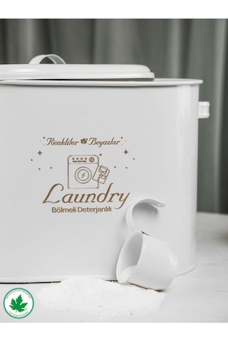 Lin Metal Bölmeli Metal Kapaklı Ölçekli Deterjanlık - Beyaz