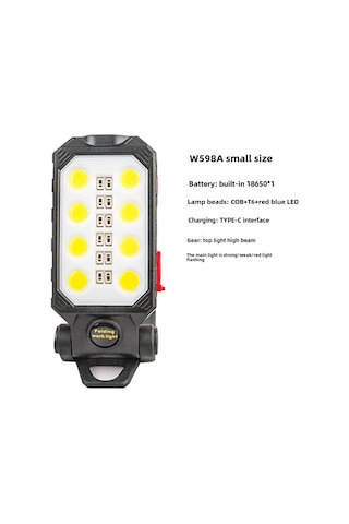 Dofolink Usb Şarjlı Manyetik Cob Çalışma Lambası - Pil Göstergeli, 18650 Li-poly Batarya, 100-200m Mesafe, El Feneri W599