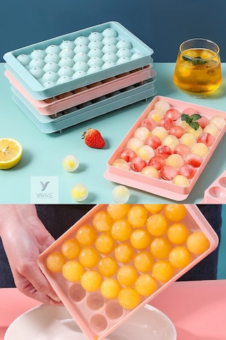 Yayke Küre Yuvarlak 33 Hazneli Kapaklı, Buzluk Buz Kalıbı Kokteyl Çok Renkli