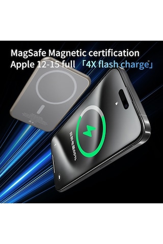 Tongxida T57 Alüminyum Alaşımlı Ultra-ince Dijital Ekranlı 5000mah Manyetik Kablosuz Şarj Güç Bankası Altın Gold Altın Gold