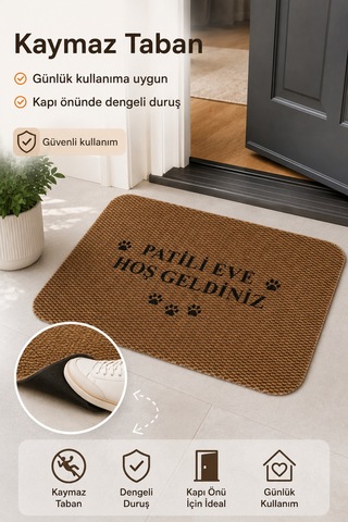 Hoşgeldiniz Desenli Kapı Önü Halı Paspas 40 X 60 Cm Bej