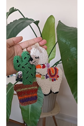 2'li Lama - Kaktüs Anahtarlık Charm Çok Renkli