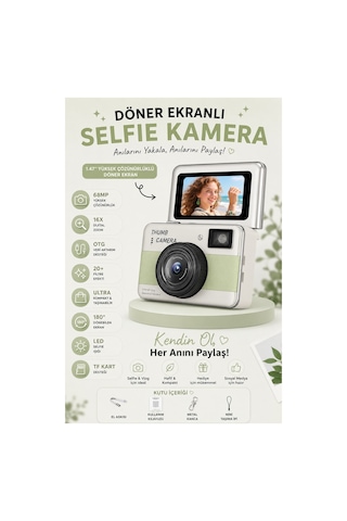 Robeve Y11 68mp 180 Döner Ekranlı Mini Selfie Kamera 16x Zoom Dijital Fotoğraf Makinesi
