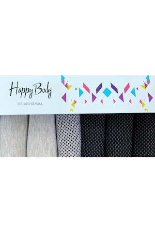 Happy Body (Art...: 13371-1G) Erkek Penye Pamuklu 6 Çift Kutulu Gri Melanj - Siyah