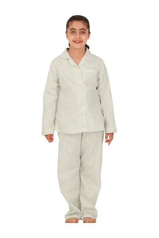 The Don Açık Yeşil Çizgili Desenli Kız Çocuk Pijama Takımı (9-14