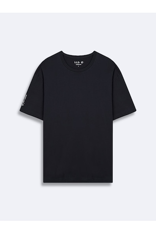 Minimal Baskılı Relaxed Lacivert T-shırt