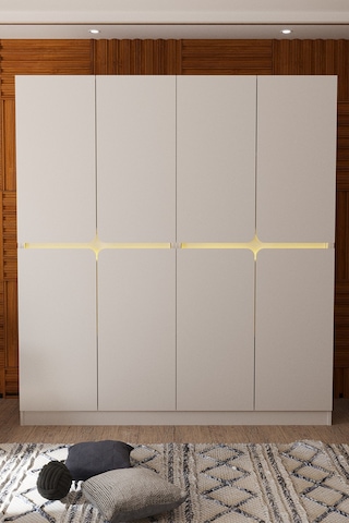 Gardırop, Katre 8 Kapaklı 2 Çekmeceli Ledli Dolap - Beyaz Renkli