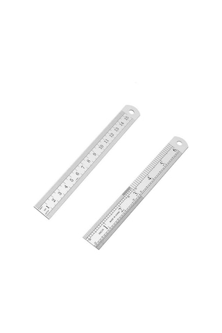 15cm 6 İnch - Çift Taraflı Paslanmaz Çelik Metal Cetvel - Kalınlık 1mm Gri
