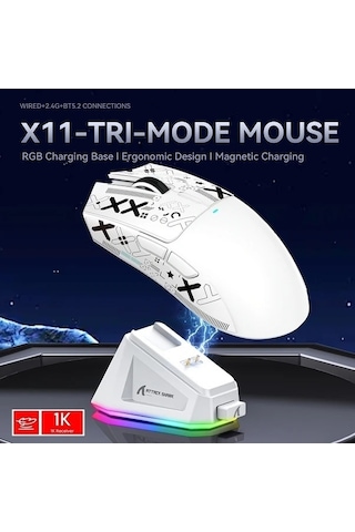 Sandwich Attack Shark X11 Beyaz Hafif Kablosuz Rgb Oyun Faresi 22k Paw3311 Sensör 5 Tuşlu Bilgisayar Mac -