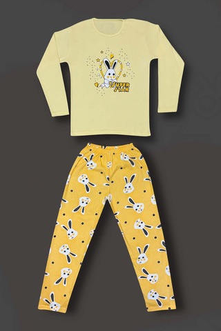 Genel Pamuklu İnterlok Kadın Pijama Takımı Sarı