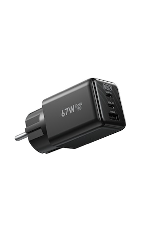 67w 3 Portlu Gan Hızlı Şarj Adaptörü - 2x Type-c + 1x Usb-a Şarj Cihazı Siyah