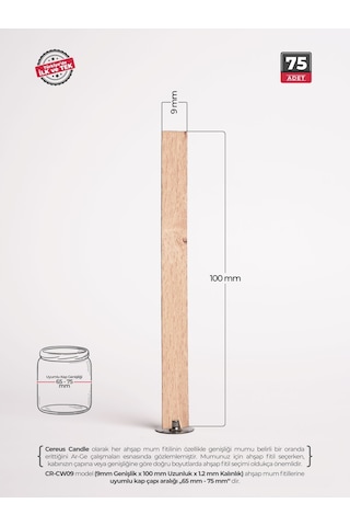 Ahşap Mum Fitili 9 Mm Genişlik Nikel Kaplama Çelik Taban, 3m Köpük Bantlı, 75 Li Set Ahşap