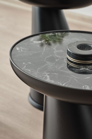 Altınaks Mobilya Elips Sehpa,tekli Sehpa,yan Sehpa,zigon Sehpa - Siyah Renk Gövde & Siyah Mermer Desenli Tabla