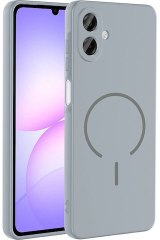 Samsung Uyumlu Galaxy A07 Kılıf M-safe Şarj Özellikli Zore Meta Kapak Titanyum-Gri