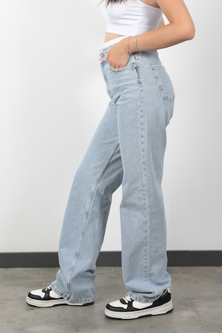 Giysa Jb Beli Lastikli Wide Leg Jean Buz Mavi