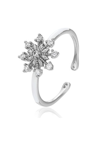 Zirkon Taşlı Kar Tanesi Motifli Platin Kaplama Ayarlanabilir Kadın Yüzük Silver