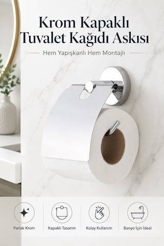 Alper Banyo Sahra Kapaklı Krom Tuvalet Kağıtlığı, Vidalı Montaj