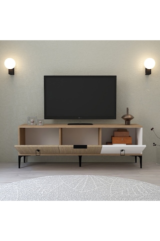 3502 Neva Tv Ünitesi 150 Cm 3 Kapaklı Beyaz - Yunus - Sepet Tv Sehpası Beyaz - Yunus - Sepet