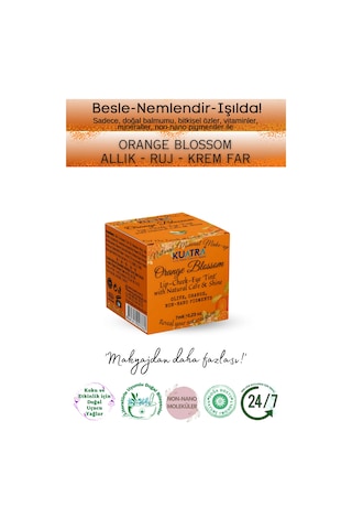 Orange Blossom Lip-cheek-eye Tint Doğal İçerikli Çok Amaçlı Allık, Ruj, Göz Farı Makyaj Beraberinde Çok Değerli Besleyici Cilt Bakımı Turuncu