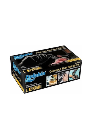 Dolphin Pudrasız Çok Amaçlı Siyah Nitril Eldiven 100'lü L Dolphin Pudrasız Çok Amaçlı Siyah Nitril Eldiven 100'lü L