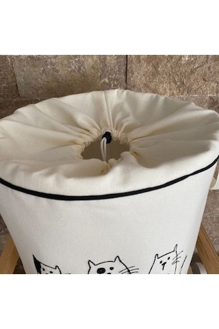 HS Hometex Kedicik Nakışlı Bez Kirli ve Oyuncak Sepeti